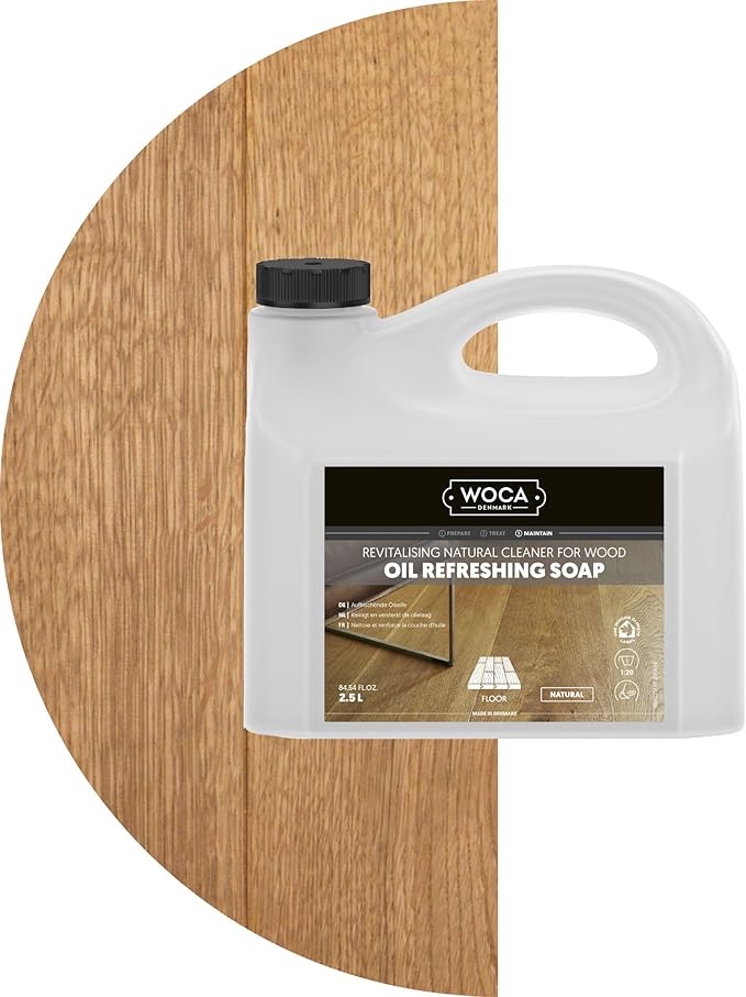 WOCA Oil Refreshing Soap (Oil Refresher) Natural 2.5L – Concentrated Cleaner for Oil-Treated Hardwood Floors Furniture Millwork Cutting Boards and Countertops.