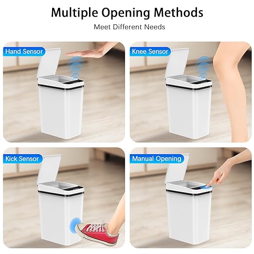 3 Pack Automatic Small Bathroom Trash Can with Lid - 2.5 Gallon Touchless Garbage Can Motion Sensor Smart Trash Bin Slim Dog Proof Trashcan Waterproof Wastebasket for Bedroom Office Kitchen (White)
