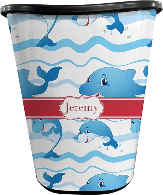 Personalized Dolphins Waste Basket - Double Sided (Black)