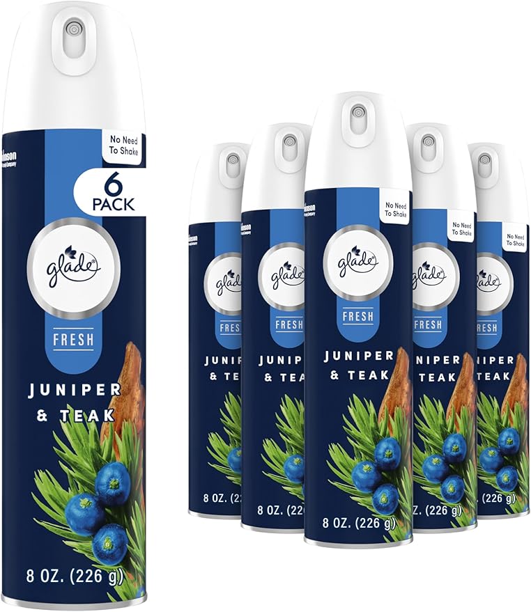 Glade Air Freshener Room Spray Juniper &amp Teak Scent Odor Fighting to Deliver Long Lasting Freshness 8 Oz 6 Count