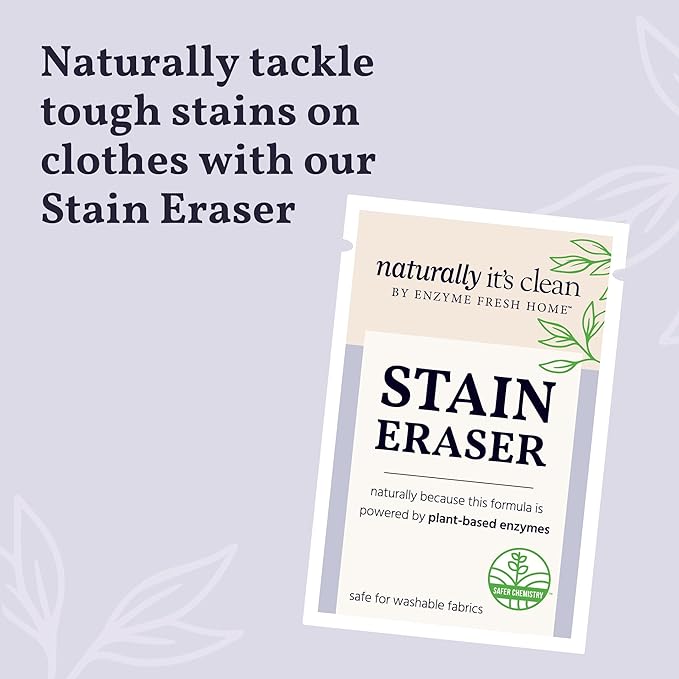 Naturally It's Clean Stain Eraser Natural Enzymes Based/Biodegradable Instant Stain Removal Spot Wipe Removes Wine Coffee Soda Spills Odor on Clothes Bags 60 Count (Pack of 1)