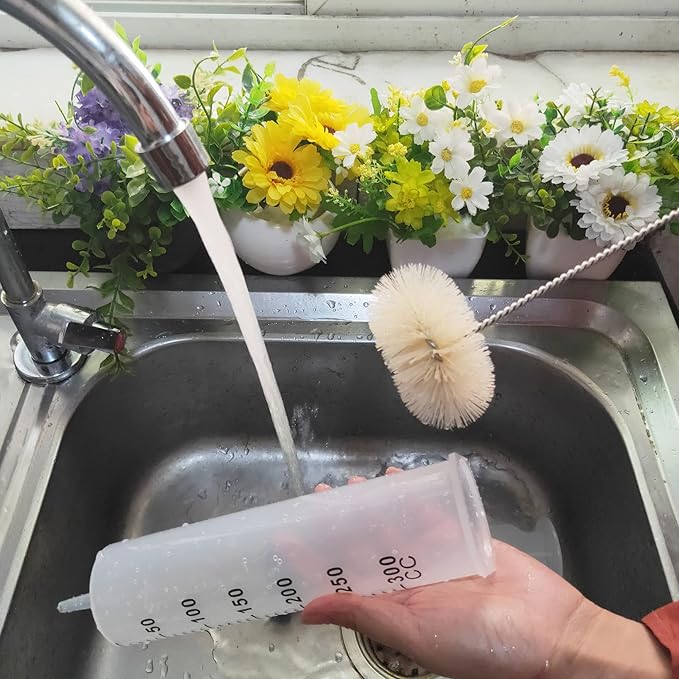 Coralpearl Bottle Brushes Thin Long Handle X 4 Skinny Wire Cleaner Set in Stainless Steel with Natural Boar Bristle at Wool Tip Bendable Flexible for Cleaning Narrow Neck Bottles Pipe Tube Hose