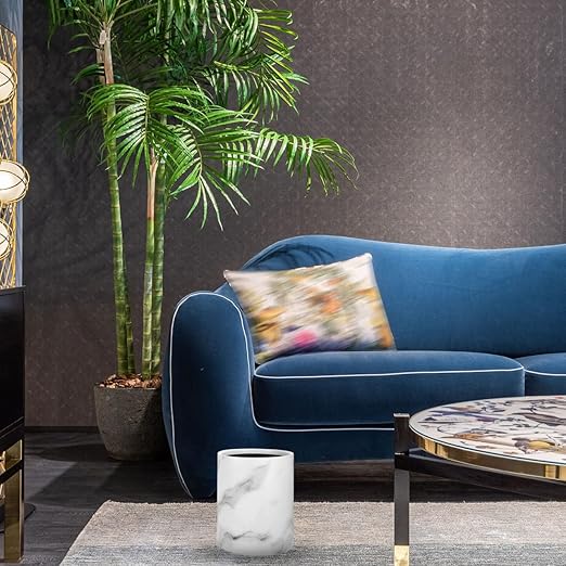 Ciieeo Marble Bathroom Trash Can - Plastic Waste Bin for Living Room - White Garbage Container
