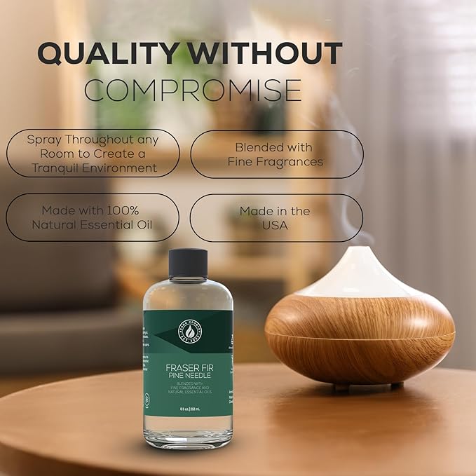 Aroma Country Fraser Fir Christmas Tree Diffuser Oil - Luxury Essential Oils for Diffuser Refill &amp Air Freshener Room Spray - Natural Home Fragrance Pine Needle Scented Oil for Diffusers (8.5 Fl.