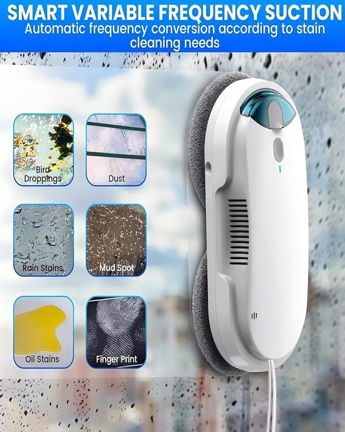 Smart Window Cleaning Robot with bidirectional ultrasonic Spray &amp 85ml Tank - Automatic Edge Detection 2400-3200pa Strong Suction Anti-Drop Protection for Effortless Cleaning