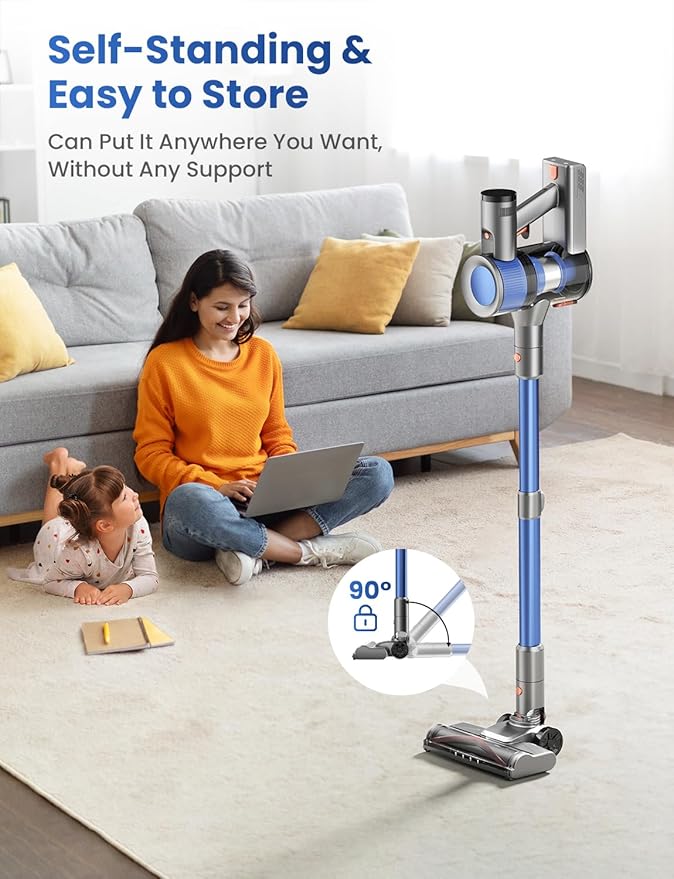 Dzaki Cordless Vacuum Cleaner Stick Vacuum with Smart LED Display 50KPA 55Mins Vacuum Cleaners for Home Powerful Suction Anti-Tangled Lightweight Rechargeable Vac for Pet Hair Carpet