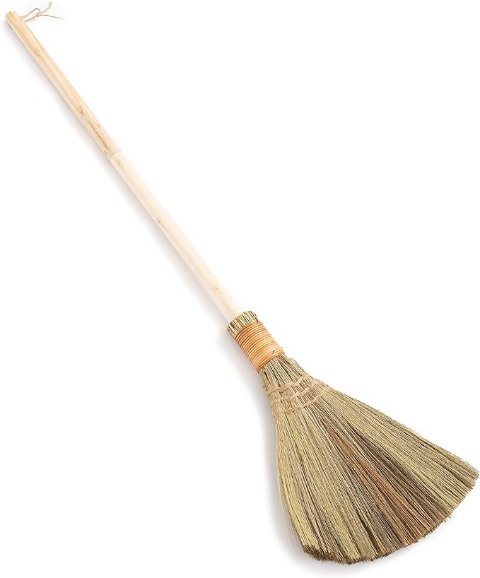 Vietnamese Natural Whisk Broom - Straw Soft Broom - Long Handle Broomstick for Cleaning Decoration Wedding with 45.28 inch Length