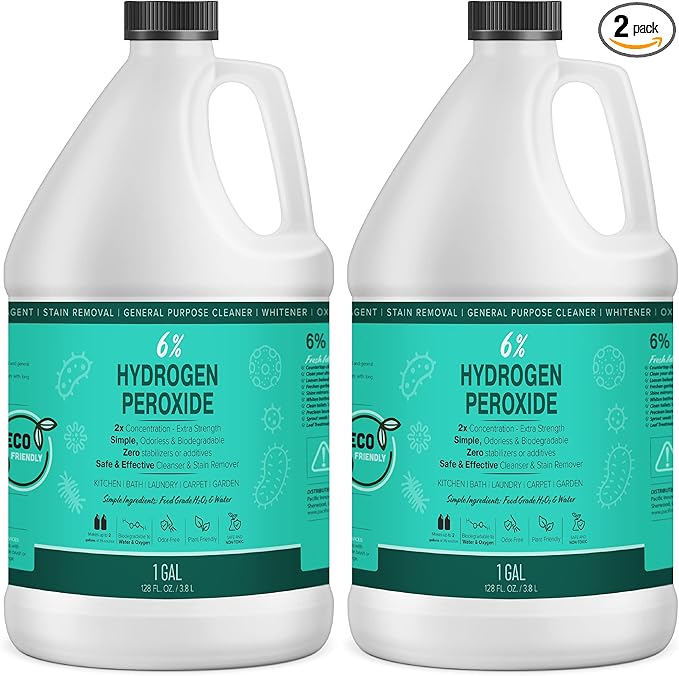 Maxtite 6% Concentrated Food Grade Hydrogen Peroxide 2 Gallons of 128oz Ecofriendly Natural Cleaning Solution for Kitchen Bath Laundry Home and Garden (Just Food-Grade H2O2 &amp Water