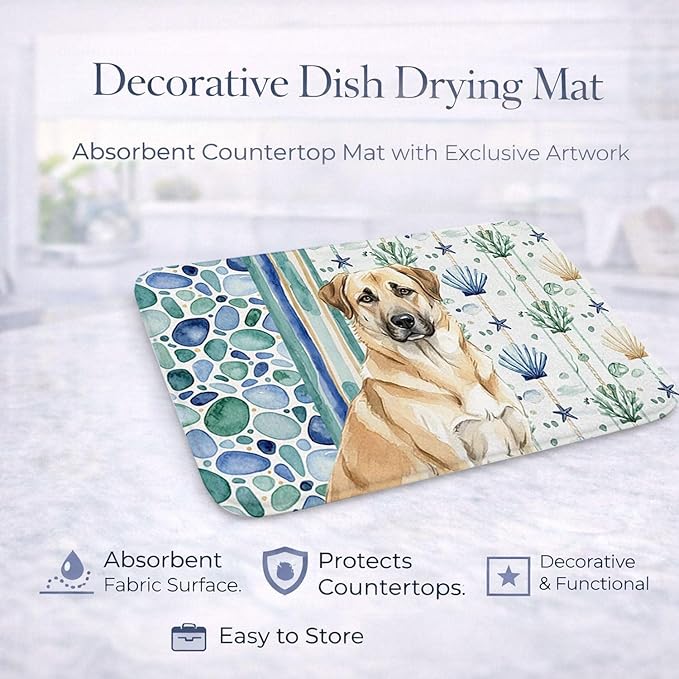 Caroline's Treasures Anatolian Shepherd Dog Coastal Sea Glass Dish Drying Mat Absorbent Dish Drying Mat Pad for Kitchen Counter Dish Drainer Mat for Countertop 14 x 21 Multicolor