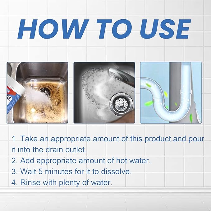 Drain Cleaner - Unclog Kitchen Sink Bathroom Drain Toilet Hair &amp Grease Remover Deodorizer Safe for All Pipes(2PCS)