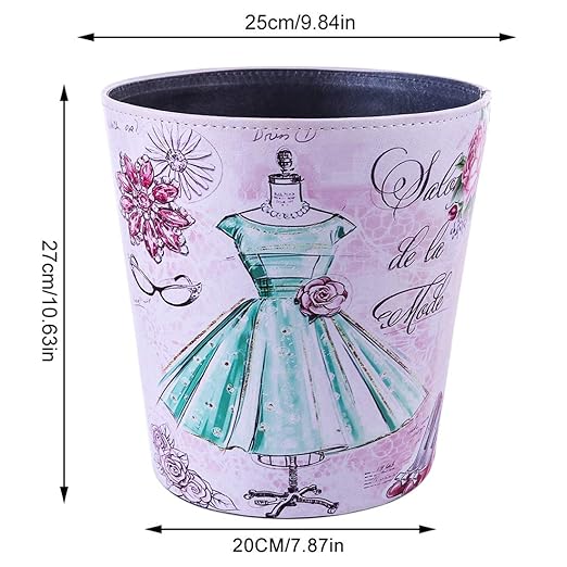 10L/2.64 Gallon Trash Can Decorative Waste Basket PU Leather Waste Paper Basket Waterproof Garbage Can for Bathroom Bedroom Office Kitchen and Living Room - Green Dress