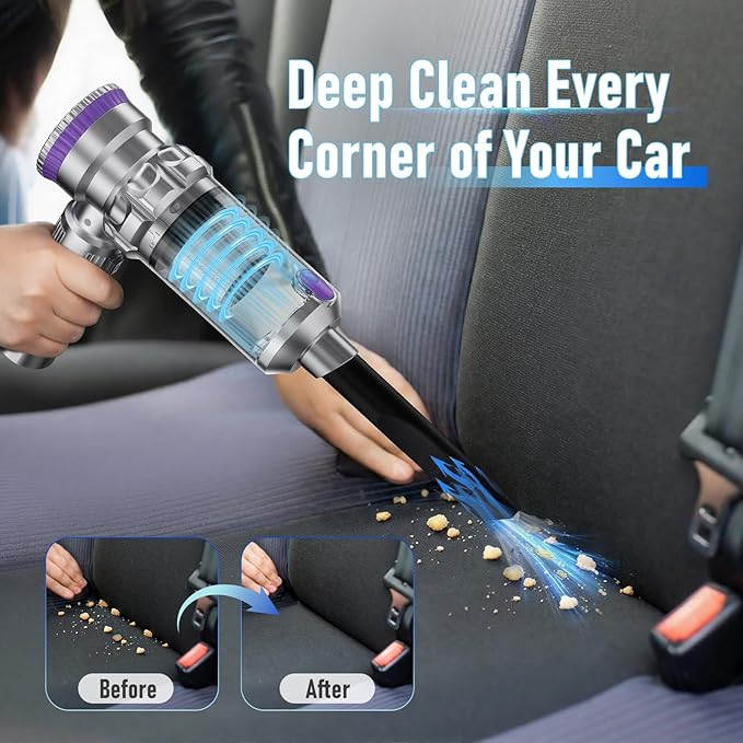 Handheld Car Vacuum Portable Cordless with 20000Pa Powerful Suction Mini Hand Held Car Vacuum/Blower with 3-Speed Adjustment 90000RPM Motor With Nozzles for Home Pet Hair Keyboard Desk