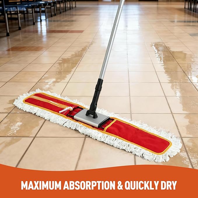 36 Commercial Dust Mops for Floor Cleaning Heavy Duty Floor Duster Mop with Long Handle Hotel Gym Household Cleaning Supplies for Hardwood Tiles Marble Floors (Red)