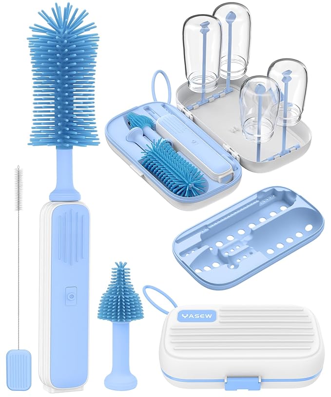 Electric Baby Bottle Brush Cleaner for Travel – BPA-Free Silicone One-Button 360° Deep Cleaning 2000mAh Rechargeable Portable Bottle Cleaning Kit with Storage Box for Home &amp On-The-Go