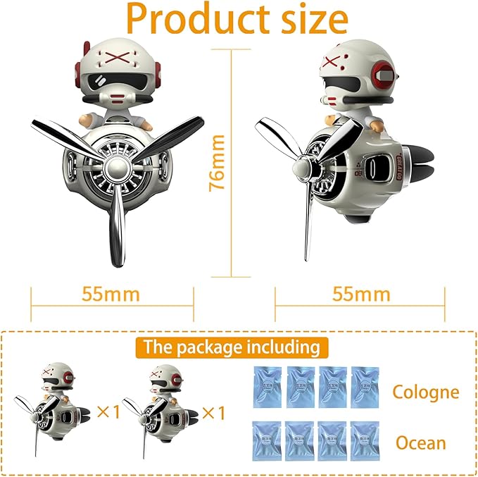 2Pcs Car Air Fresheners Cute Bear Pilot Automotive Air Outlet Creative Car Perfume Diffuser Automotive Accessories Air Vent Decoration with 8 Fragrant Tablets (White 1+White 1)