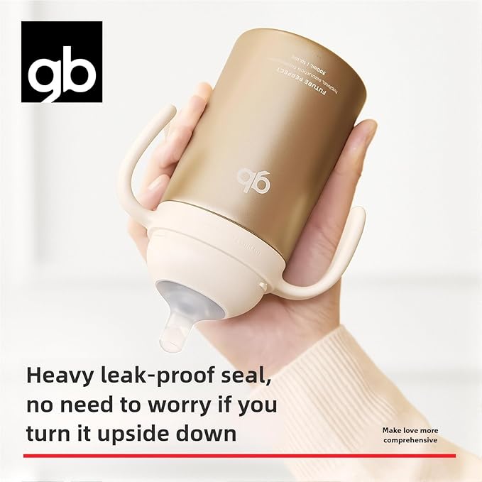 gb Ultra-Light Baby Stainless Steel Insulated Bottle with Breast-Like Pacifier 5-Layer Insulation Leak-Proof Vacuum Insulated Water Bottle with Handle 300ml for Infants &amp Toddlers