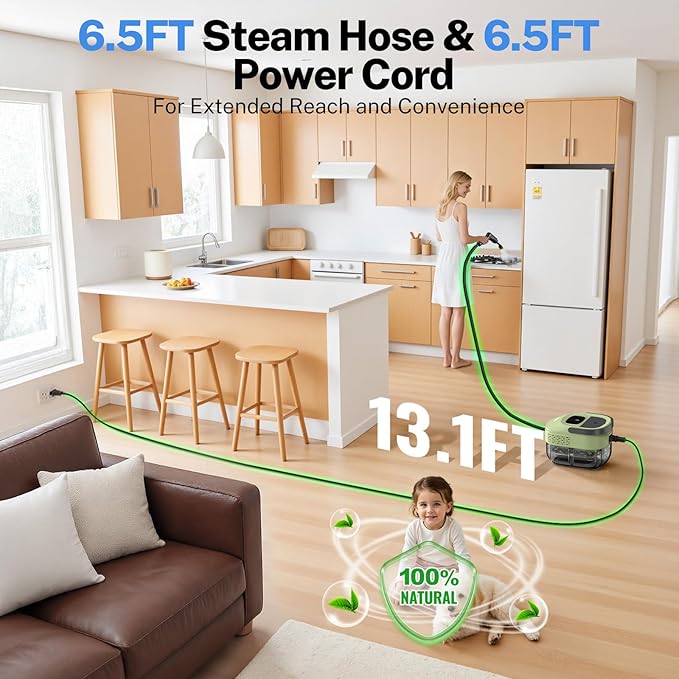 ODSD Steam Cleaner for Home &amp Car 3-Level Adjustable Steamer for Cleaning 15s Heat-Up &amp 1.6L Large Tank Handheld Steam Cleaner for Car Detailing Home Tile Grout Furniture with 15pcs Acc