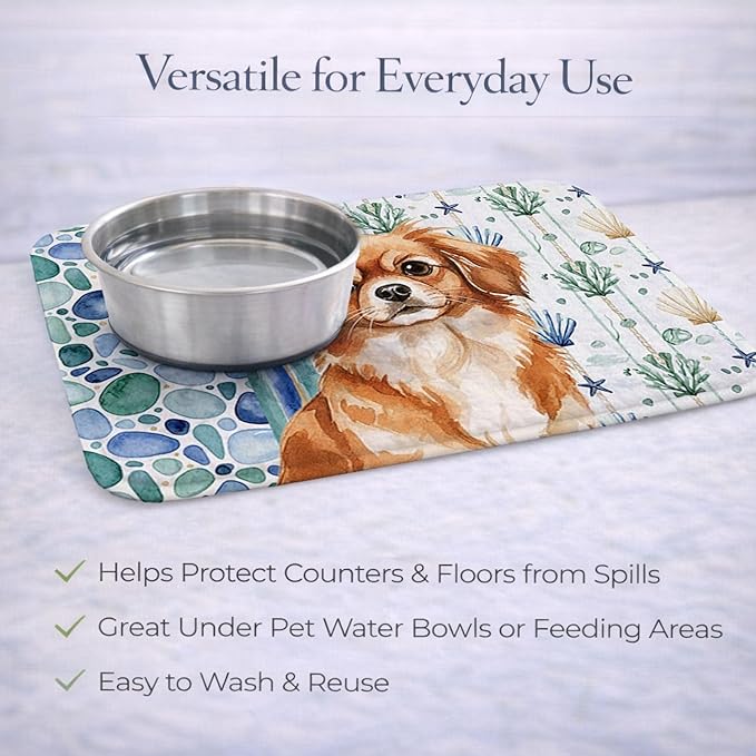 Caroline's Treasures Red Tibetan Spaniel Coastal Sea Glass Dish Drying Mat Absorbent Dish Drying Mat Pad for Kitchen Counter Dish Drainer Mat for Countertop 14 x 21 Multicolor