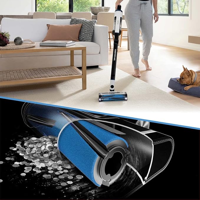Shark UZ565H Pro Cordless Vacuum w/ Clean Sense IQ &amp MultiFLEX Technology PowerFins Plus Brushroll Duster Crevice Tool &amp Anti-Allergen Dusting Brush Up to 40 Minute Runtime White/Blue (Ren