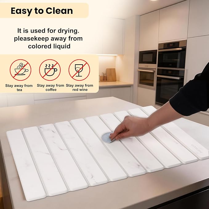 Stone Drying Mat for Kitchen Counter 24(L)×16(W) Collapsible Quick Dry Stone Dishes Mats Absorbent Diatomaceous Earth Mats for Kitchen Bathroom