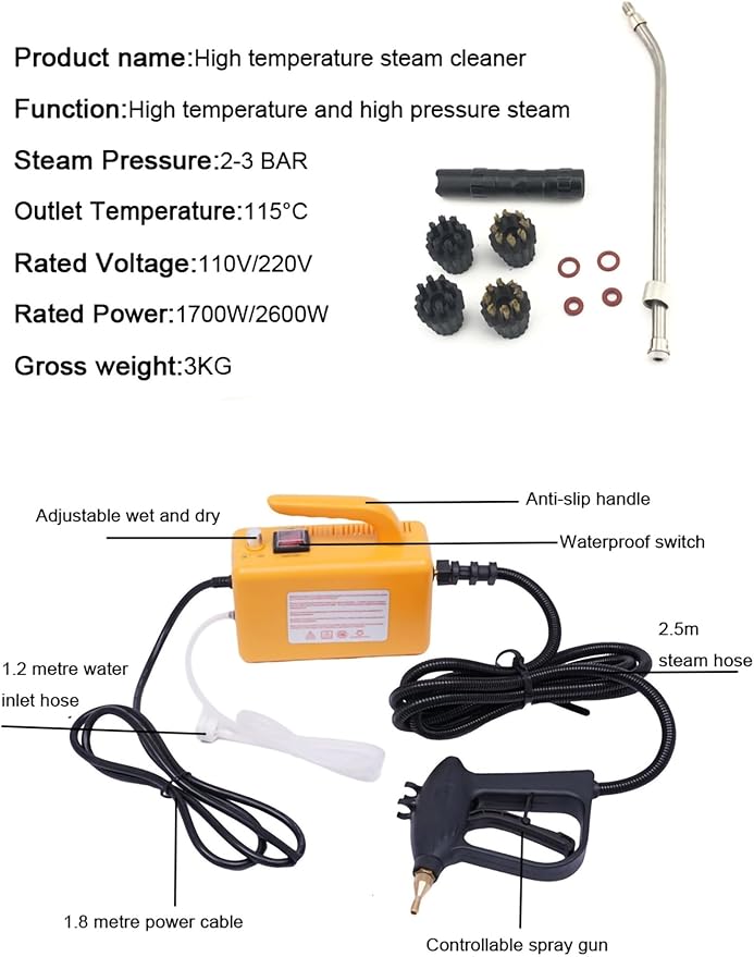 1700W Steam Cleaners 110V High Pressure Steam Cleaner with 4 Brushes for Home Use Handheld Steam Cleaner Machine for Cleaning Upholstery Bathroom Floor and Tile Car Detailing Steamer