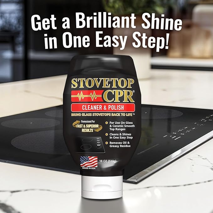CPR Stovetop 2-in-1 Glass Stovetop Cleaner and Glass Polish(18oz)-Ceramic Top Stove Cleaner Oven Top Cooktop Electric Stove Ceramic (18 Ounce (Pack of 2))