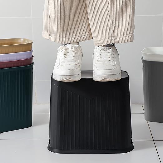 rejomiik Small Trash Can Garbage Can Slim Waste Basket 3.5 Gallon Black and White