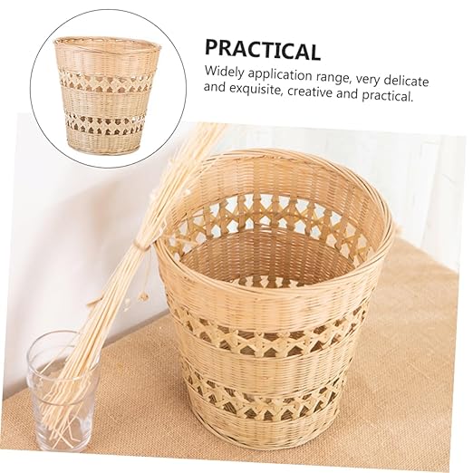 GLEAVI Rustic Woven Wastebasket Multi Purpose Storage Basket Trash Can for Bedroom and Living Decorative Pastoral Style Organizer
