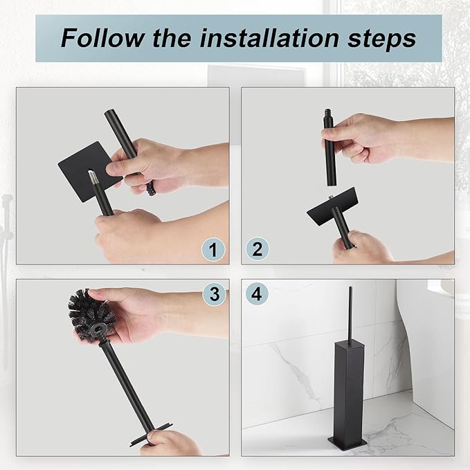 Black Toilet Brush and HolderToilet Bowl Brush with Extra Long Handle