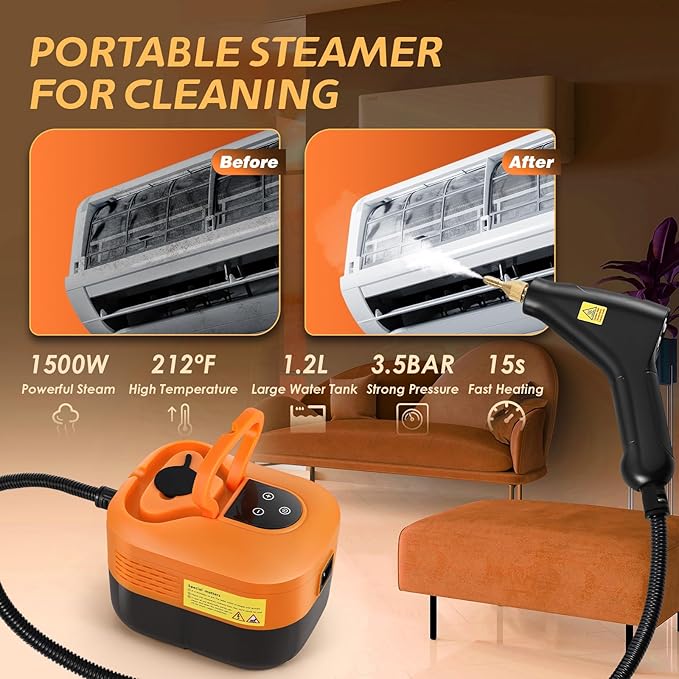 Handheld Steam Cleaner Portable Steamer for Cleaning Machine with 6 Brush Heads 15s Heat Up Pressurized Multi-Surface Mini Steamer for Tile Grout Furniture Kitchen Car Home