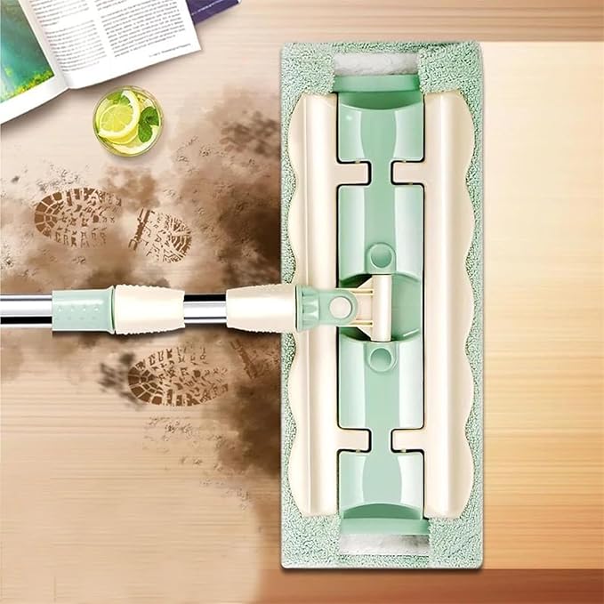 Flat Mop with Stainless Steel Handle Microfiber Floor Mop 15 with 4 Pads Adjustable Handle 360 Rotatable Adjustable Retractable Cleaning Mops (Green)