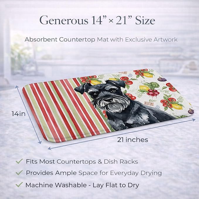 Caroline's Treasures Black Miniature Schnauzer Vegetables Dish Drying Mat Absorbent Dish Drying Mat Pad for Kitchen Counter Dish Drainer Mat for Countertop 14 x 21 Multicolor