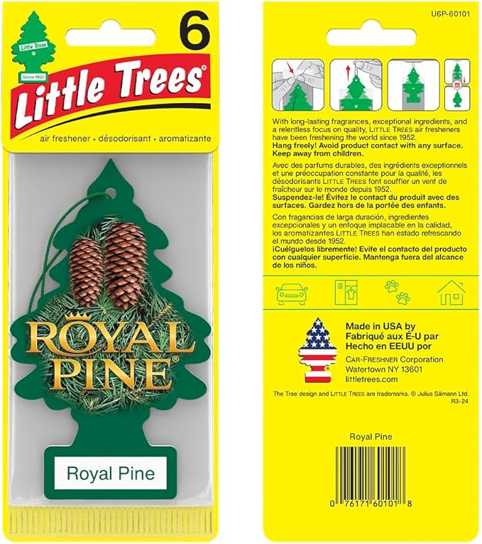 LITTLE TREES Air Fresheners Car Air Freshener. Hanging Tree Provides Long Lasting Scent for Auto or Home. Royal Pine 24 Air Fresheners (Pack of 6)