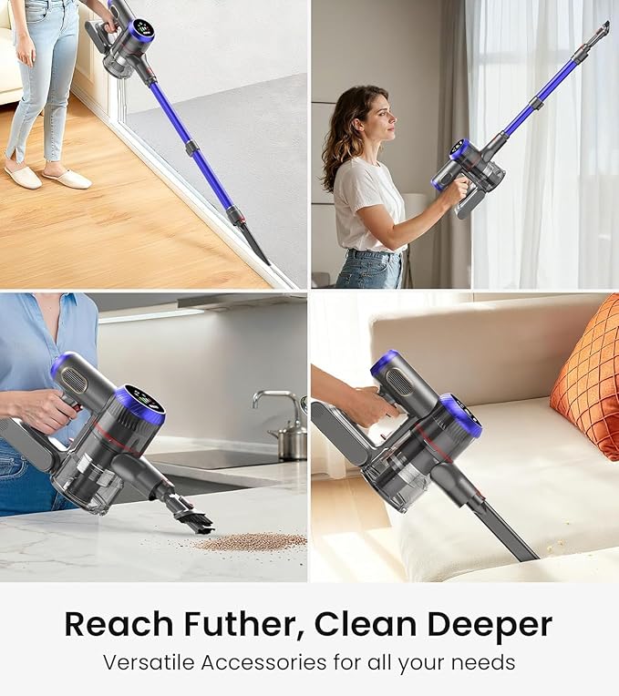 Cordless Vacuum Cleaner 550W 45kPa 65Mins Vacuum Cleaners for Home with LED Display Self-Standing Stick Vacuum with Anti-Tangle Brush Rechargeable Vacuum Cordless for Pet Hair/Carpet/Floor