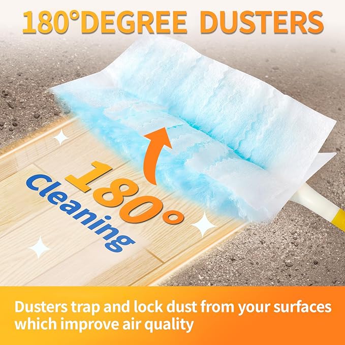 60 Count Electrostatic Duster Refills Compatible with Swiffer DusterMulti-Surface Dusting RefillsMicrofibre Dusters for Cleaning with 1Pcs Retractable HandleUnscented