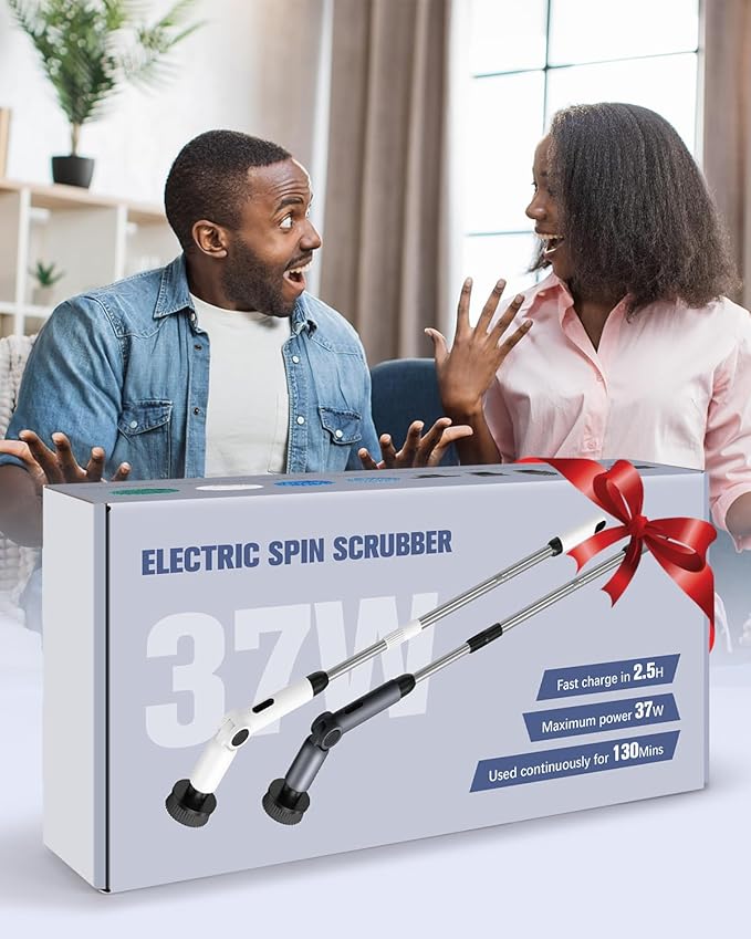 Electric Spin Scrubber [IPX8 Waterproof ] [50KG Torque] Shower Scrubber with 9 Brush Heads 2 Speed Mode 4 Adjustable Angles Electric Brush for Cleaning for Bathroom Floor Tile (Gray)