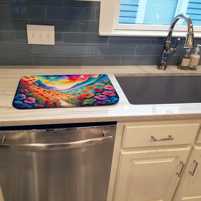 Caroline's Treasures DAC1435DDM Geraniums in Color Dish Drying Mat Absorbent Dish Drying Mat Pad for Kitchen Counter Dish Drainer Mat for Countertop 14 x 21 Multicolor