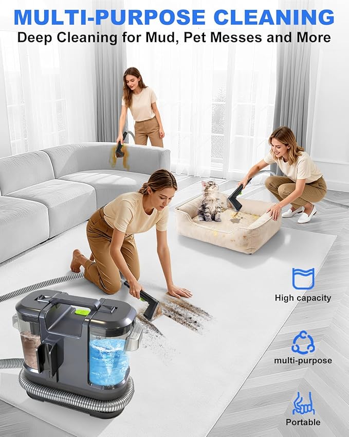 Portable Carpet Cleaner MachineCarpet &amp Upholstery Cleaner Machine15KPA Portable Small carpet Cleaner with Powerful SuctionHandheld Carpet Cleaner with 3 Brusheadportable Carpet cleaner for Pe