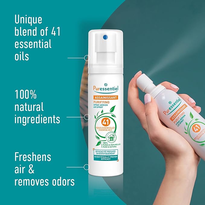 Puressentiel Purifying Air Freshener Spray - Room Spray with 41 Essential Oils - Eliminate Odors without Synthetic Chemicals - Multi-Use - 6.75 oz