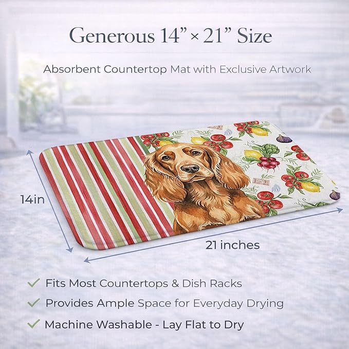 Caroline's Treasures Sussex Spaniel Vegetables Dish Drying Mat Absorbent Dish Drying Mat Pad for Kitchen Counter Dish Drainer Mat for Countertop 14 x 21 Multicolor