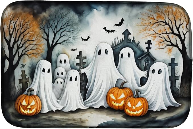 Caroline's Treasures DAC2281DDM Ghosts Spooky Halloween Dish Drying Mat Absorbent Dish Drying Mat Pad for Kitchen Counter Dish Drainer Mat for Countertop 14 x 21 Multicolor