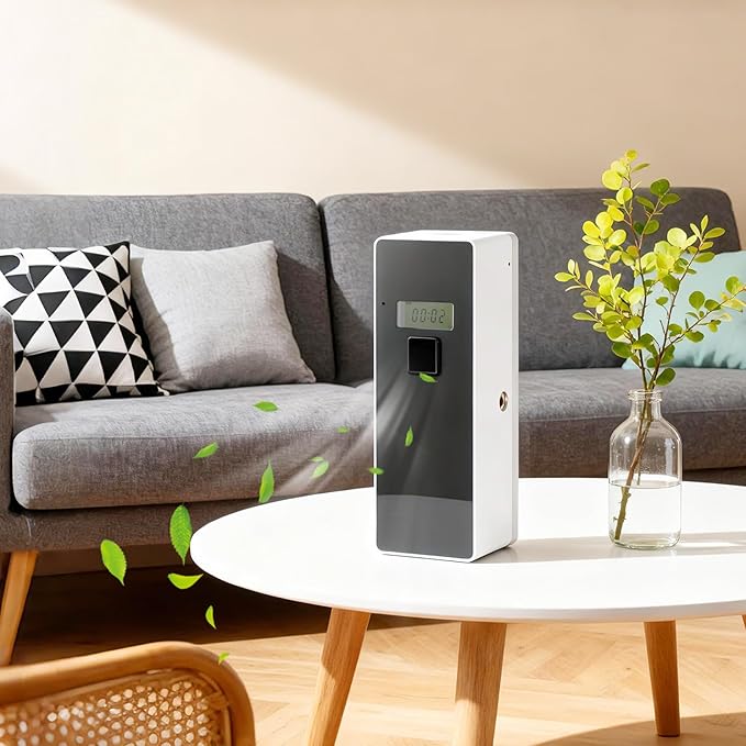 Qualirey 2 pcs Automatic LCD Fragrance Dispenser Wall Mount/Standing ABS Auto Air Freshener Spray Perfume Dispenser Programmable for Bathroom bedroom Hotel Office Commercial