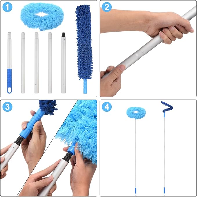 PATIKIL Ceiling Fan Cleaner Duster 12.9 to 59 2 in 1 Microfiber Duster Extendable Handle Fan Blade Cleaning Tool Removable Washable for Furniture Blind Gray