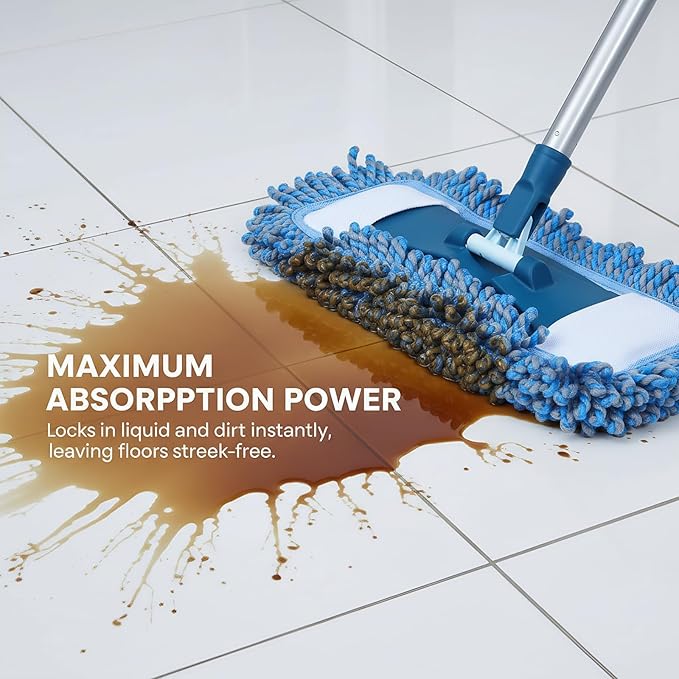 57 Long Handle Wet Cleaning Floor Mops Dust HardwoodDry Mops for Catching Pet Hair and Dust Bunny Microfiber Dust Mops for VinylWood Tile Laminate Flooring