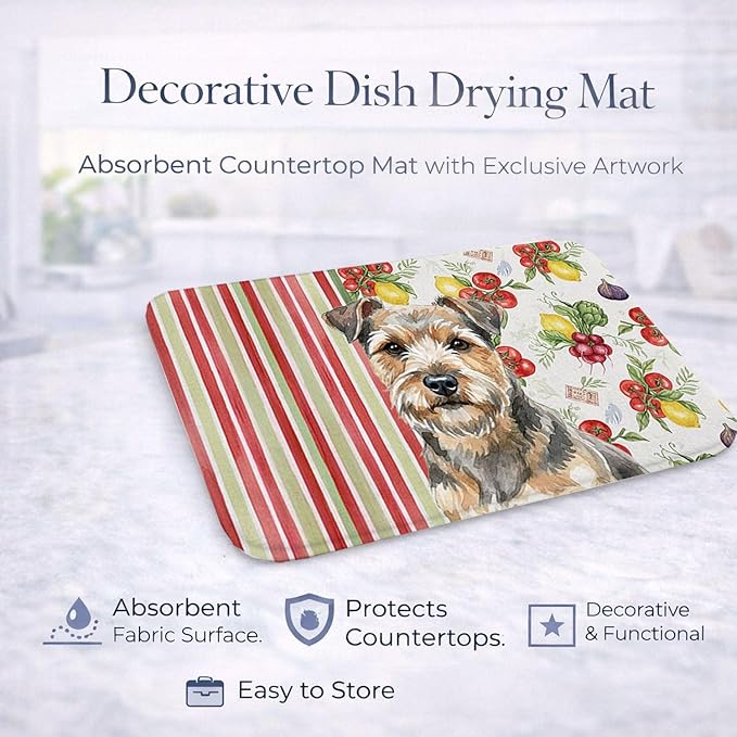 Caroline's Treasures Grizzle and Tan Norfolk Terrier Vegetables Dish Drying Mat Absorbent Dish Drying Mat Pad for Kitchen Counter Dish Drainer Mat for Countertop 14 x 21 Multicolor