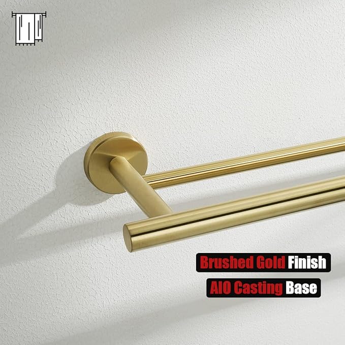 JQK Double Bath Towel Bar Brushed Gold 39 Inch 304 Stainless Steel Thicken 0.8mm Towel Rack for Bathroom Towel Holder Wall Mount Useable Length 36 Inch TB100L36-BG