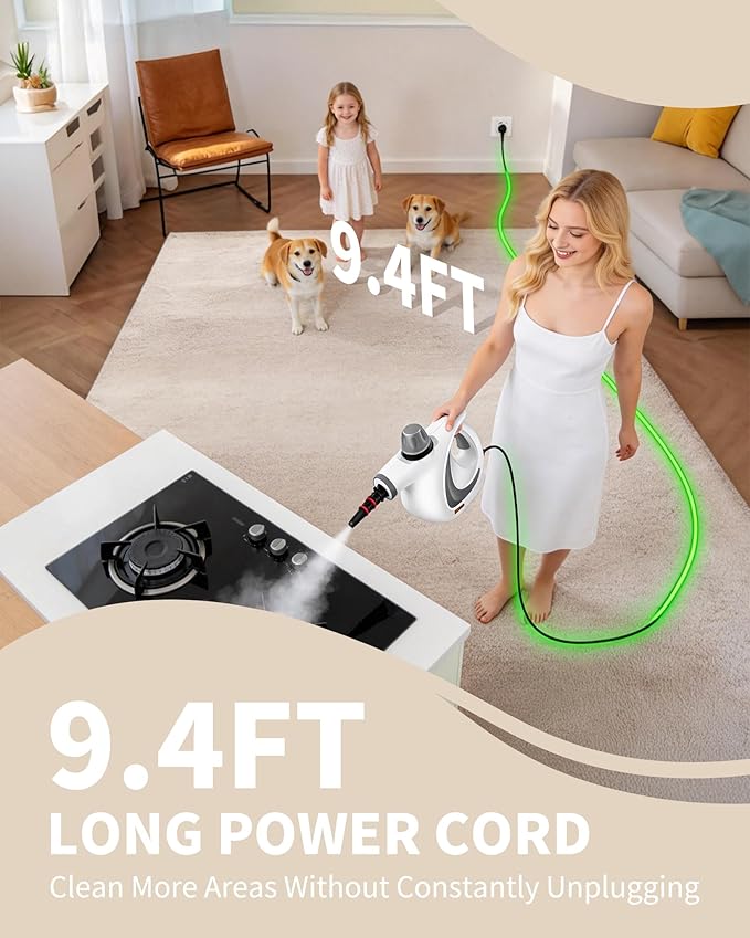 Steam Cleaner Pressurized Multi-Surface Natural Handheld Steam Cleaner for home with 12pcs Accessories &amp Safety Lock – Steamer for Cleaning Home Use Tile Grout Windows (dark gray)