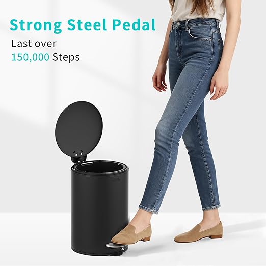 mVm Bathroom Trash Can3.2 Gallon/12 Lliter Step Round Trash Can with Lid and Foot PedalSoft-Close.Stainless Steel Garbage Can for BathroomBedroomOfficeLiving Room (Matte Black)