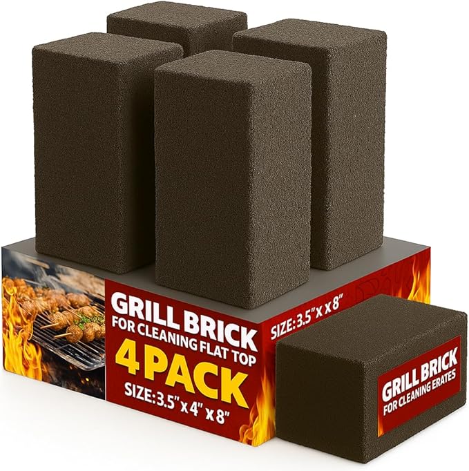 Commercial Grade Heavy Duty Grill Cleaning Brick Bulk 4 Pack. Pumice Stone Cleaner Tool Cleans and Sanitizes Restaurant Flat Top Grills or Griddles Effectively Without Harsh Chemicals or Abrasives