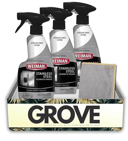Weiman Floral Scent Stainless Steel Cleaner &amp Polish 12 oz Liquid Bundle with Microfiber Cloth – Cleans and Polishes Appliances and Sinks – Gift Set (4 Items)